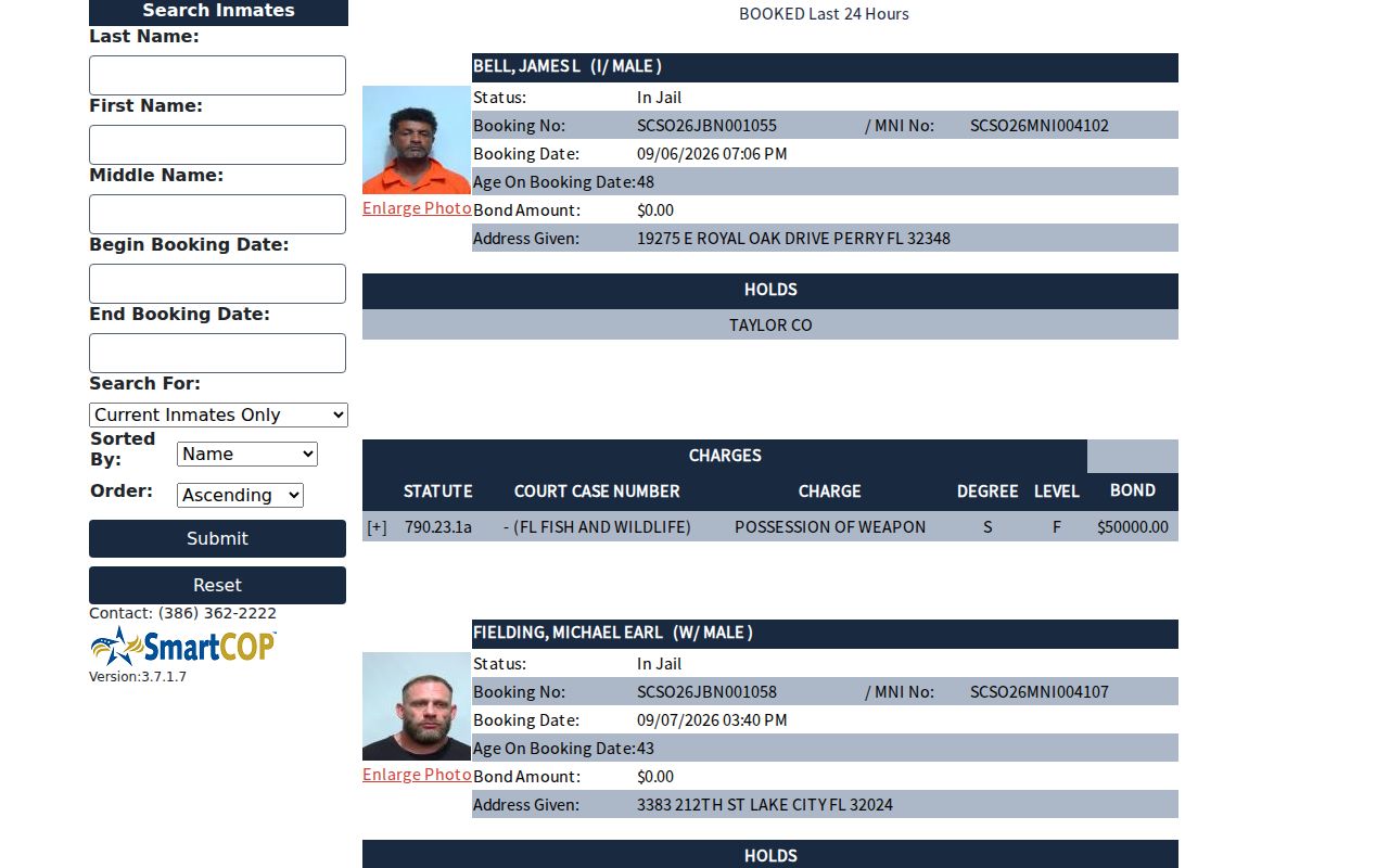 Suwannee County recent arrests SmartCOP roster search