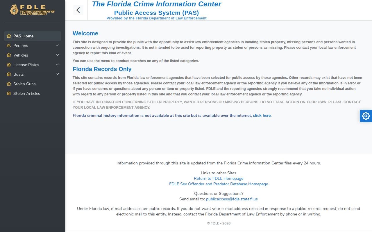 Suwannee County warrant research through FDLE public access search