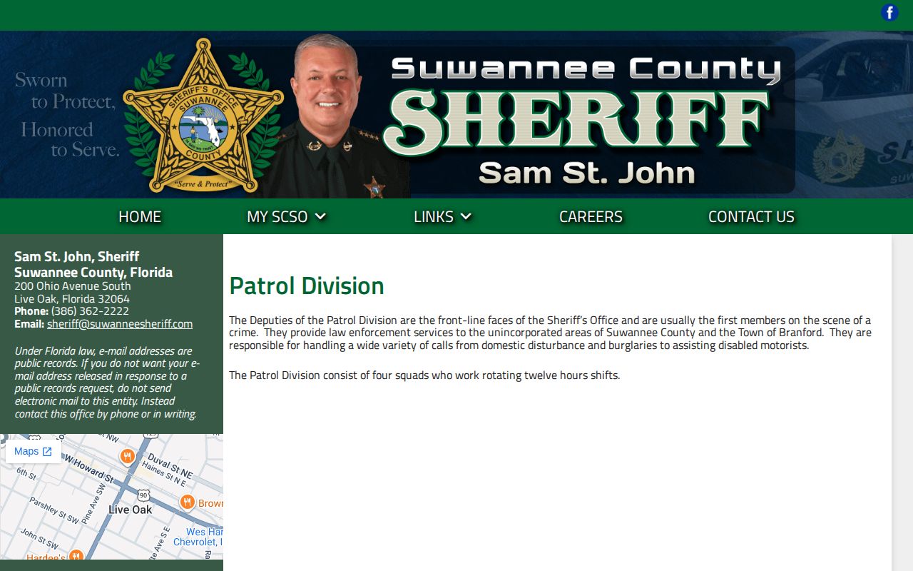 Suwannee County Sheriff patrol statement for Branford arrests