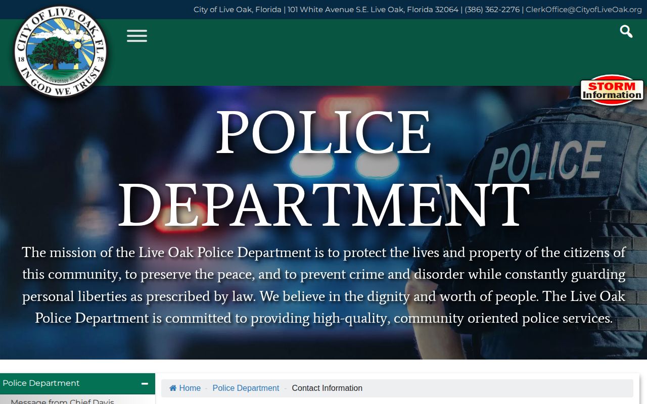 Live Oak Police contact hours and after-hours arrest call routing