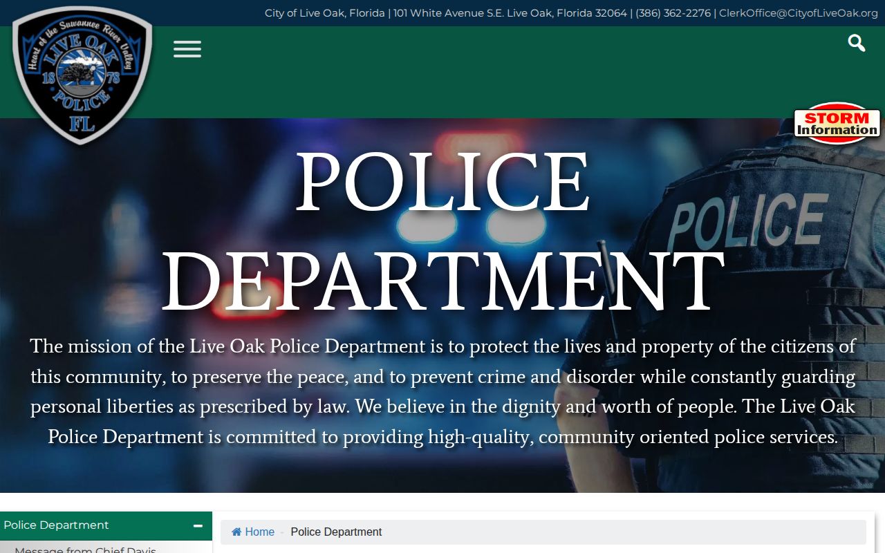 Live Oak Police Department official page for city arrest records