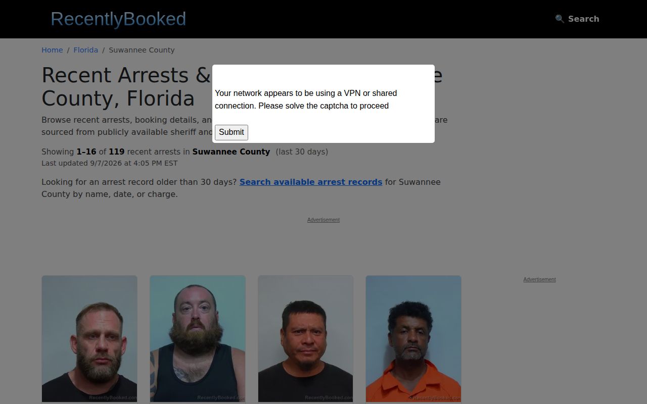 Unofficial RecentlyBooked Suwannee County listings page